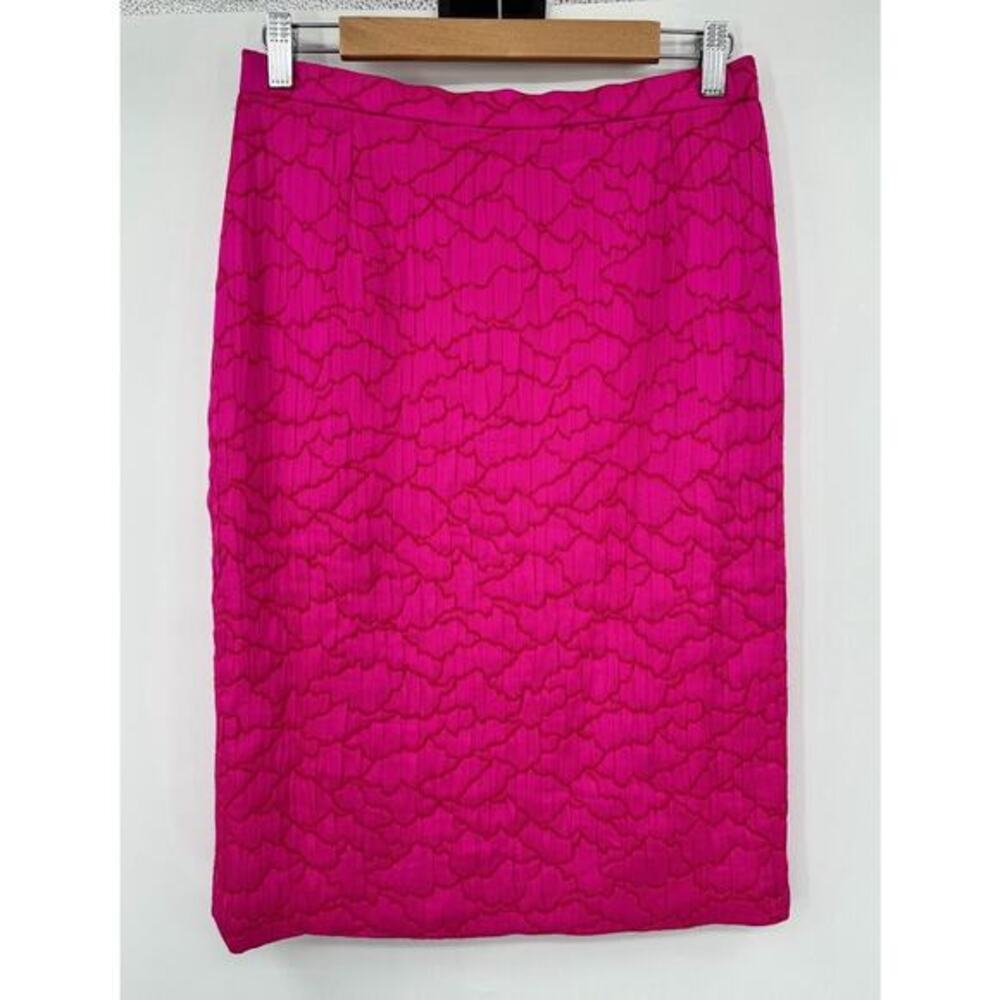 bruce oldfield Skirt Vintage Designer Pink‎ Pattern Lined Wool Silk Blend Pencil